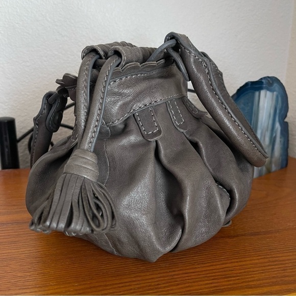 Gray Leather Lockhart Mini Flower Purse with Tassels M010446 - Picture 5 of 8